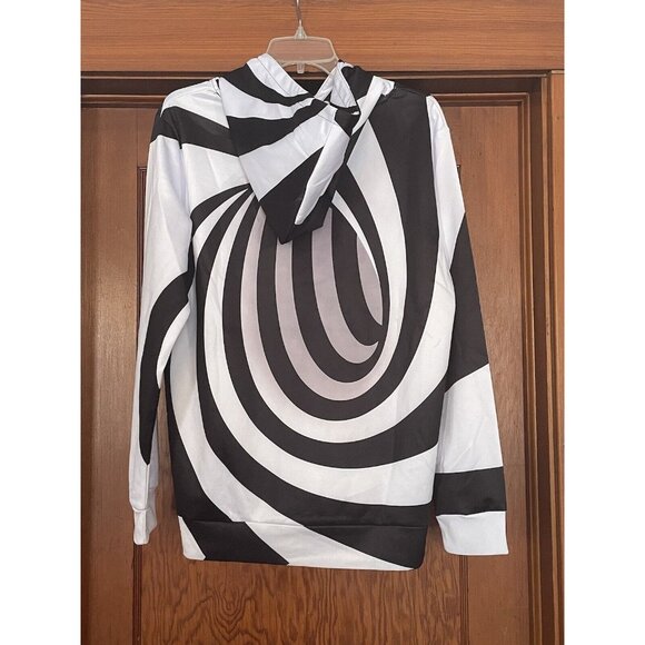 Black Grey White Swirl Hoodie Sweatshirt Psychedelic Geometric Skater New XL - Picture 7 of 9